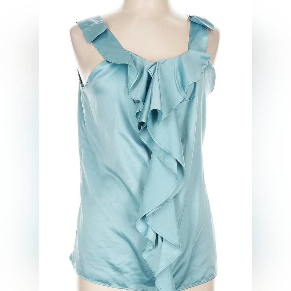 Simply Vera Vera Wang Dusty Blue Careerâ Ruffle Satin Blouse Size L NWOT